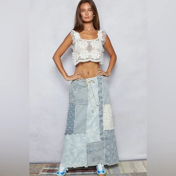 #324. Patchwork Denim Maxi Skirt